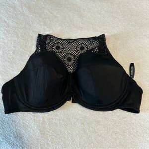 Adore Me size 46DDD black bikini top swimsuit bathing suit top neutral eyelet